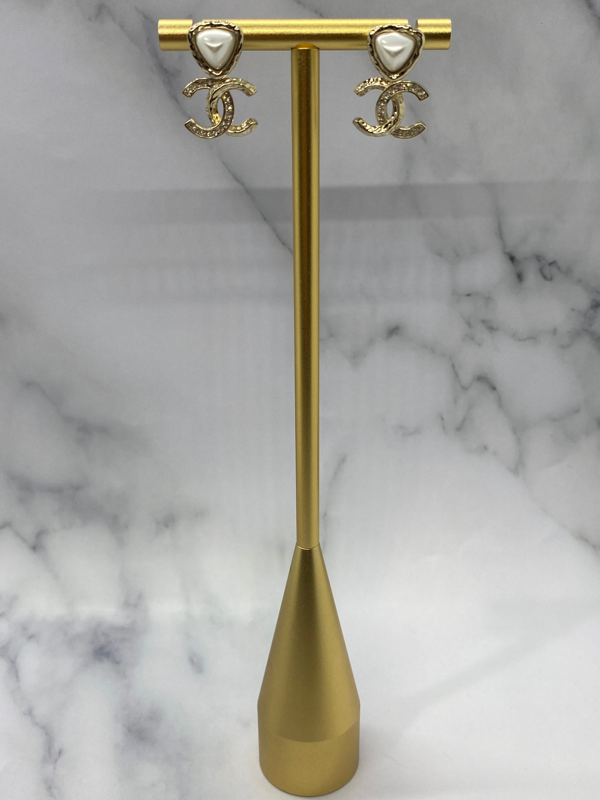 CHANEL CC Gold Tone Pearl Earrings - Pre owned