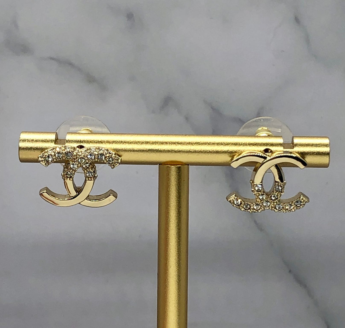 CHANEL CC Gold Tone Rhinestone Earrings - Pre owned