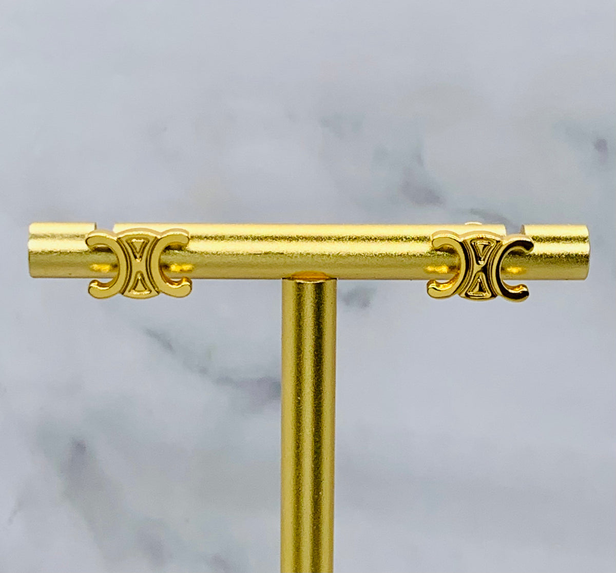 CELINE Monogram Gold Tone Earrings - Pre owned
