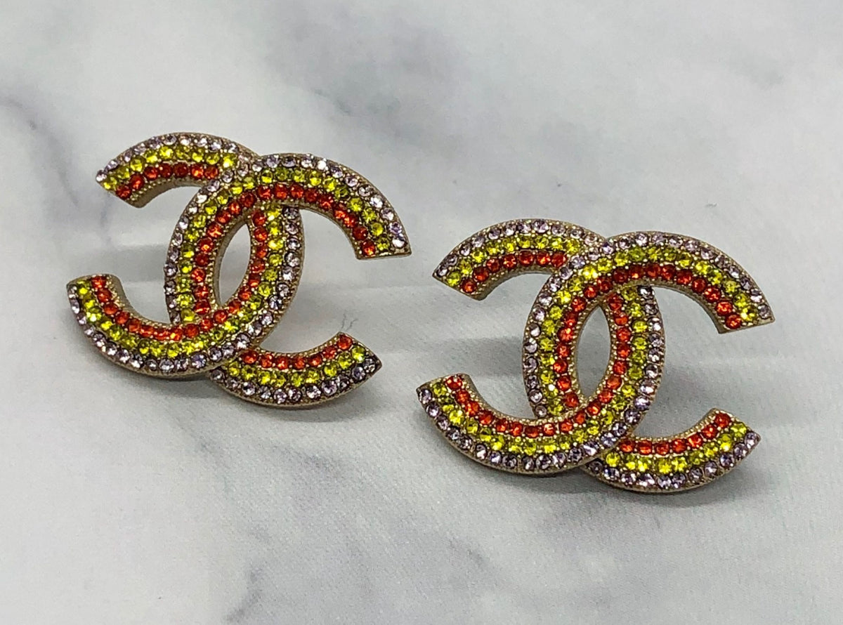 CHANEL CC Colored Rhinestone Earrings - USED