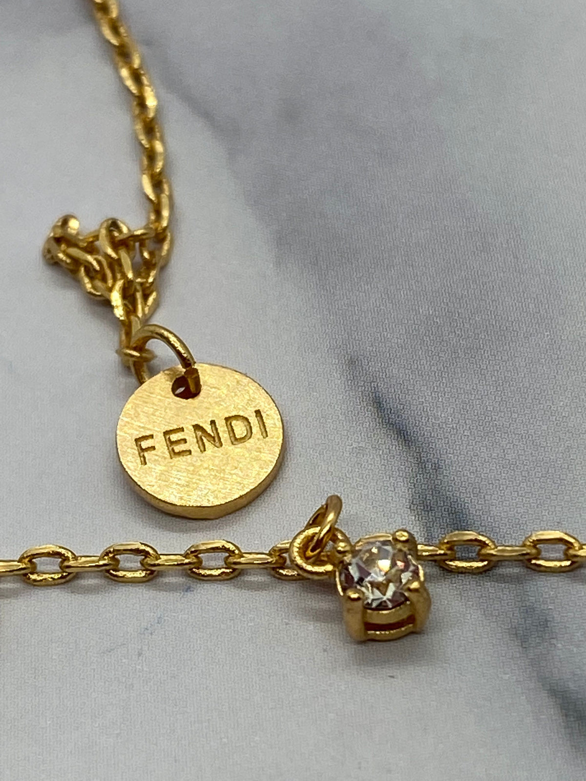 FENDI Gold Tone Rhinestone Monogram Necklace - Pre owned