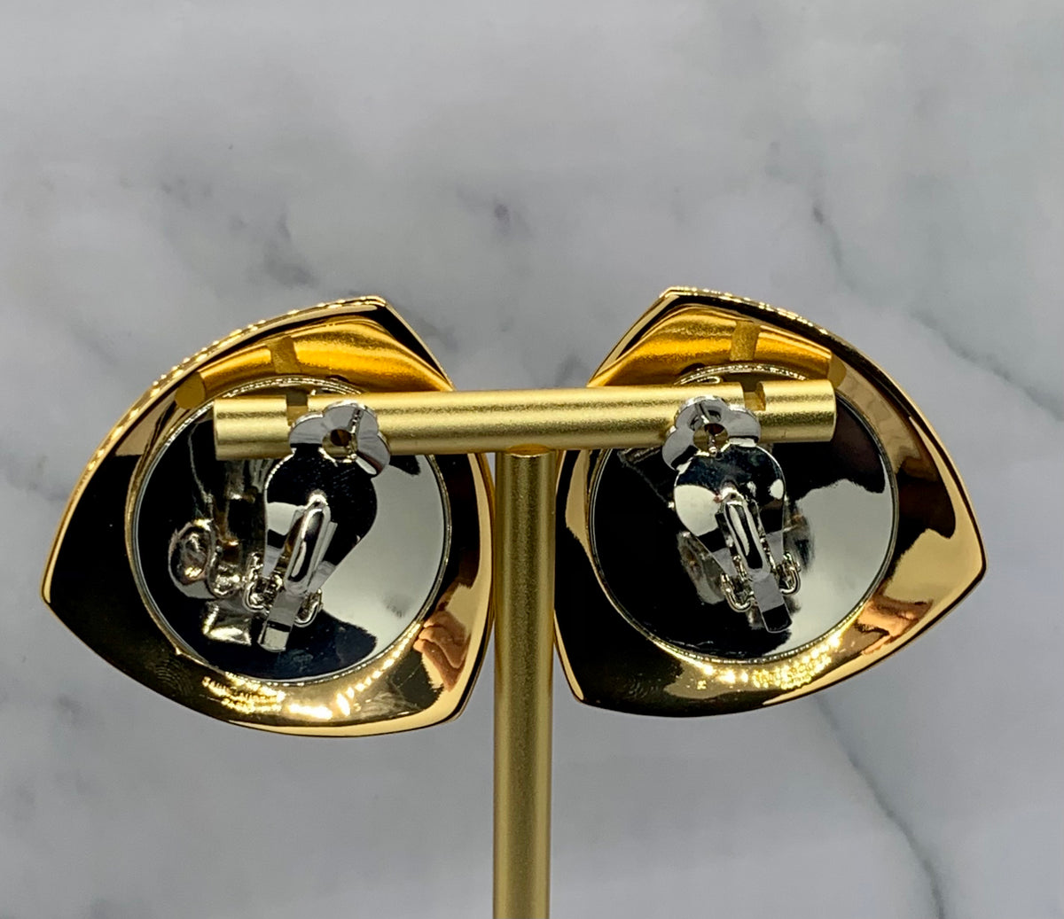YSL YVES SAINT LAURENT Metal Shield Clip On Earrings - Pre owned