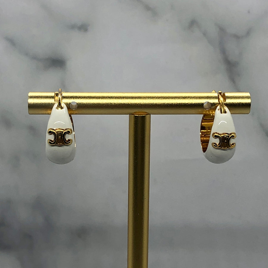 CELINE Monogram White Hoop Earrings - Pre owned