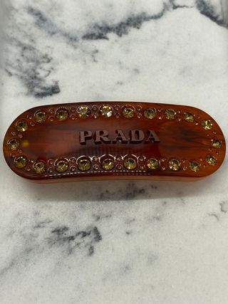PRADA Brown Rhinestone Plastic Barrette Hair Clip - Pre owned