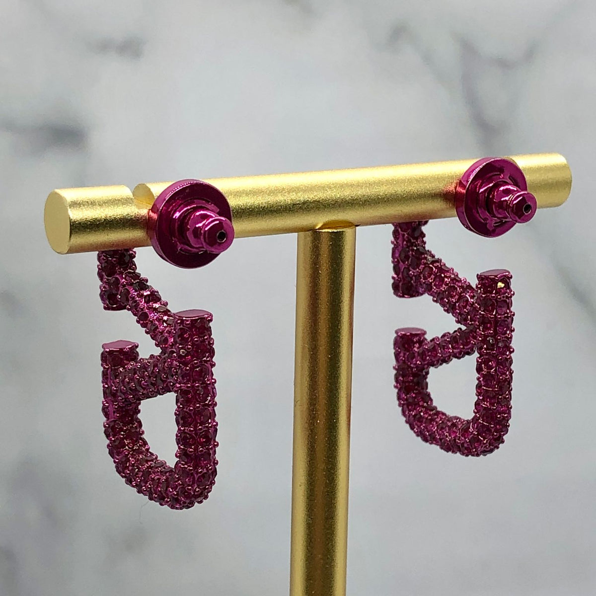 VALENTINO V Pink Rhinestone Earrings - Pre owned