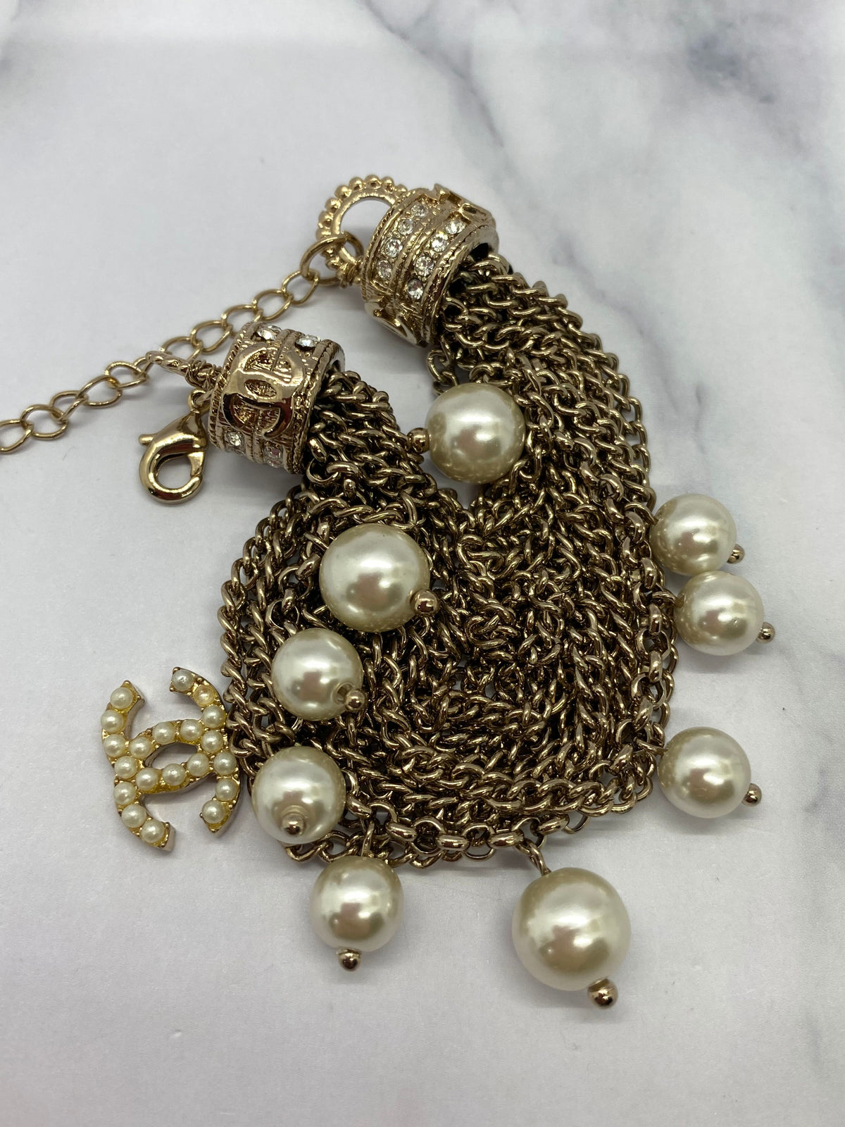 CHANEL CC Chain & Pearl Trim Bracelet - DAMAGED