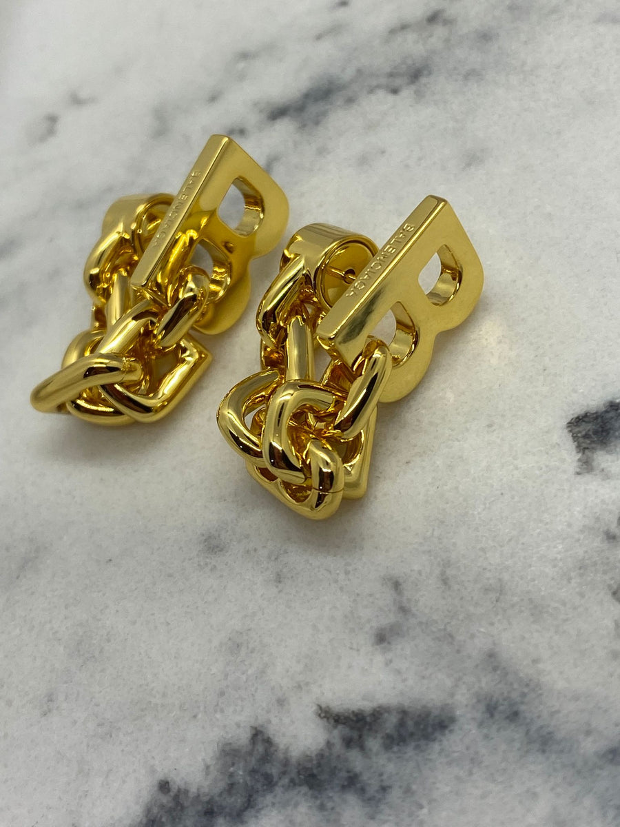 BALENCIAGA B Gold Tone Chain Earrings - Pre owned