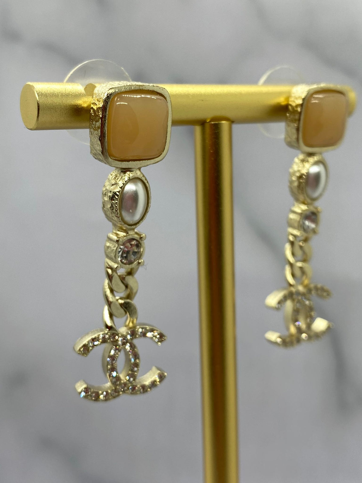 CHANEL CC Pendant Rhinestone Earrings - Pre owned