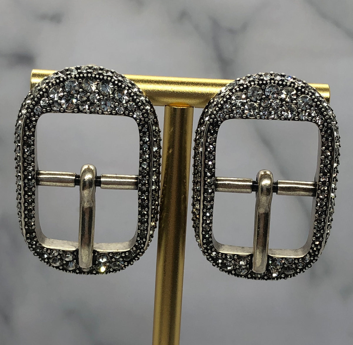 BALENCIAGA Rhinestone Buckle Earrings - Pre owned