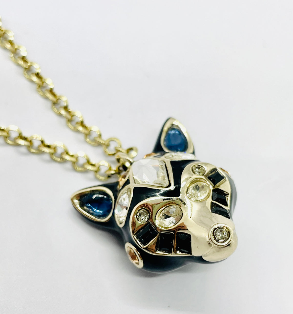CHRISTIAN DIOR Rhinestone Fox Pendant Necklace - Pre owned