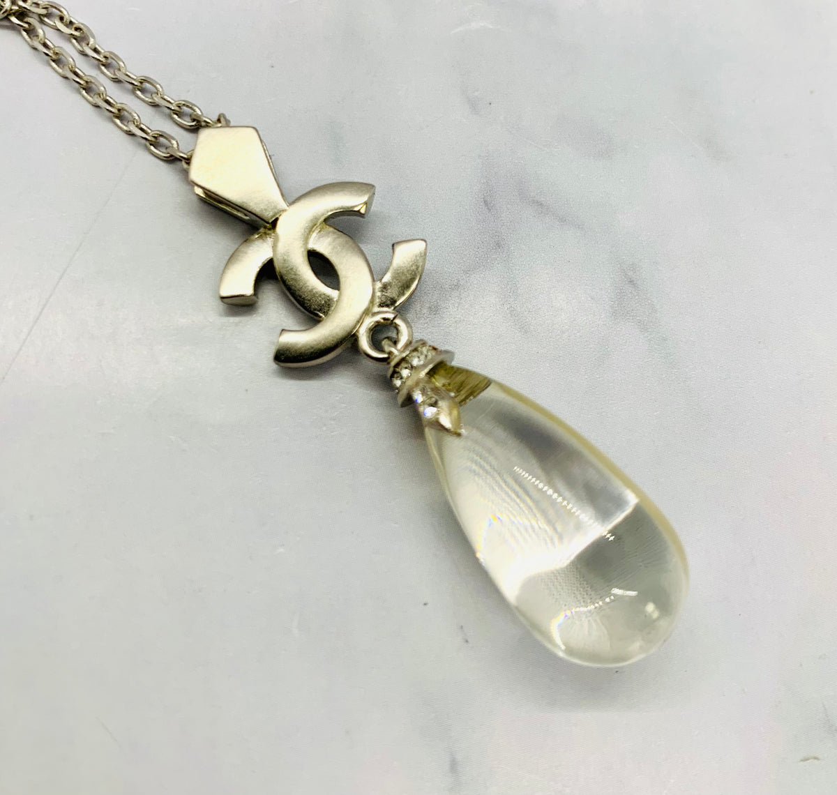 CHANEL CC Clear Acrylic Drop Necklace - USED