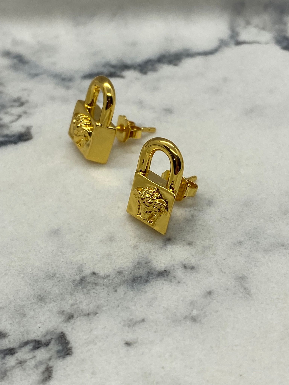 Auth VERSACE Gold Tone Medusa Lock Earrings - Pre owned / KC3078
