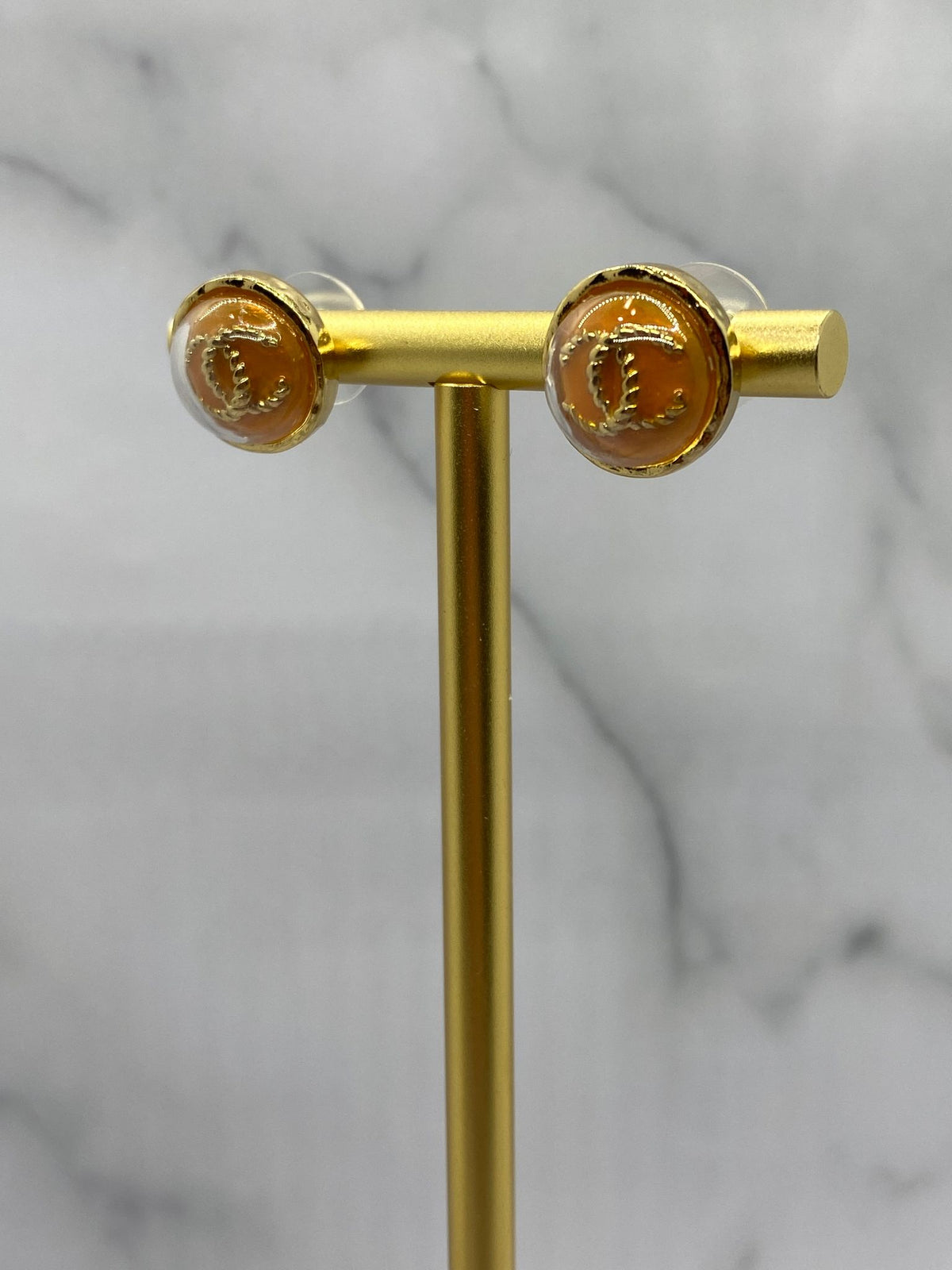 CHANEL CC Orange Enamel Earrings - Pre owned