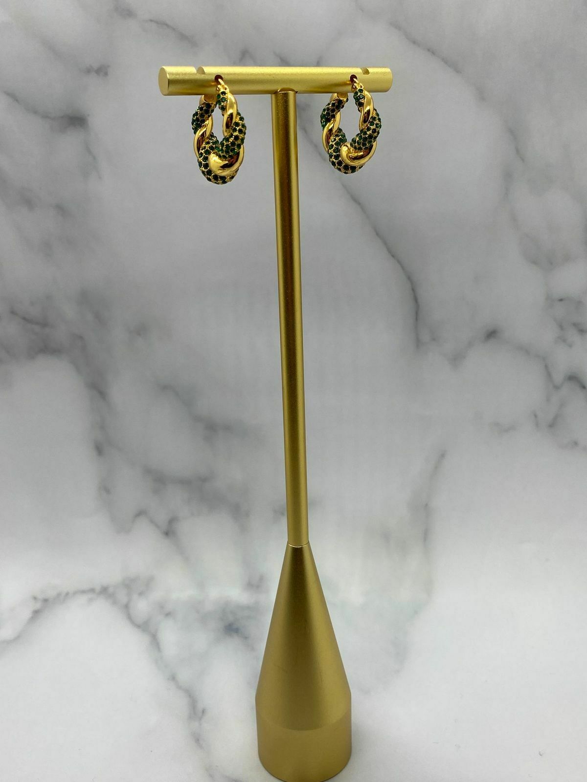 BOTTEGA VENETA Gold & Green Rhinestone Hoop Earrings - Pre owned