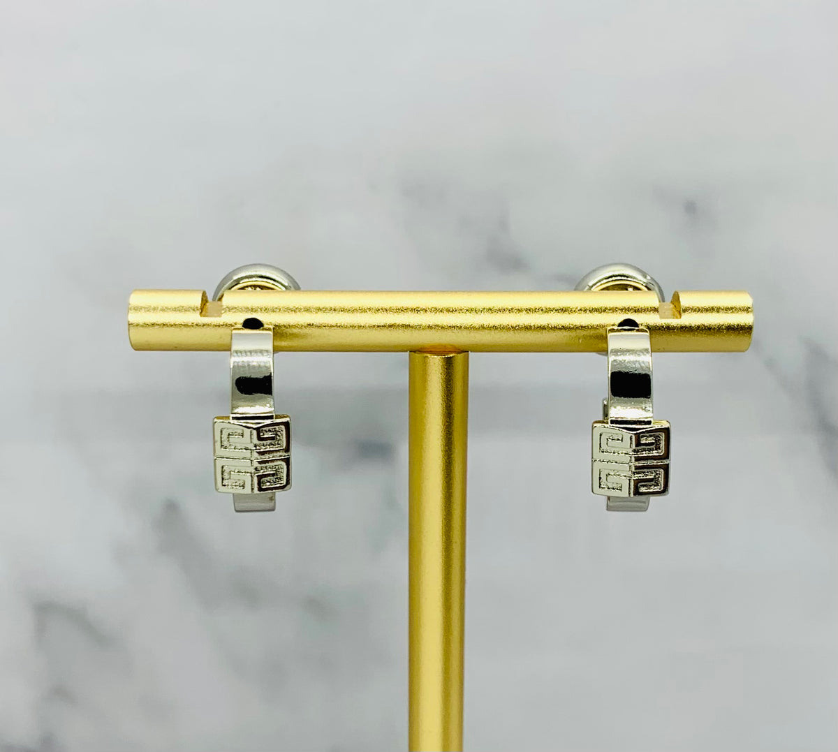 GIVENCHY Monogram Silver Tone Hoop Earrings - Pre owned