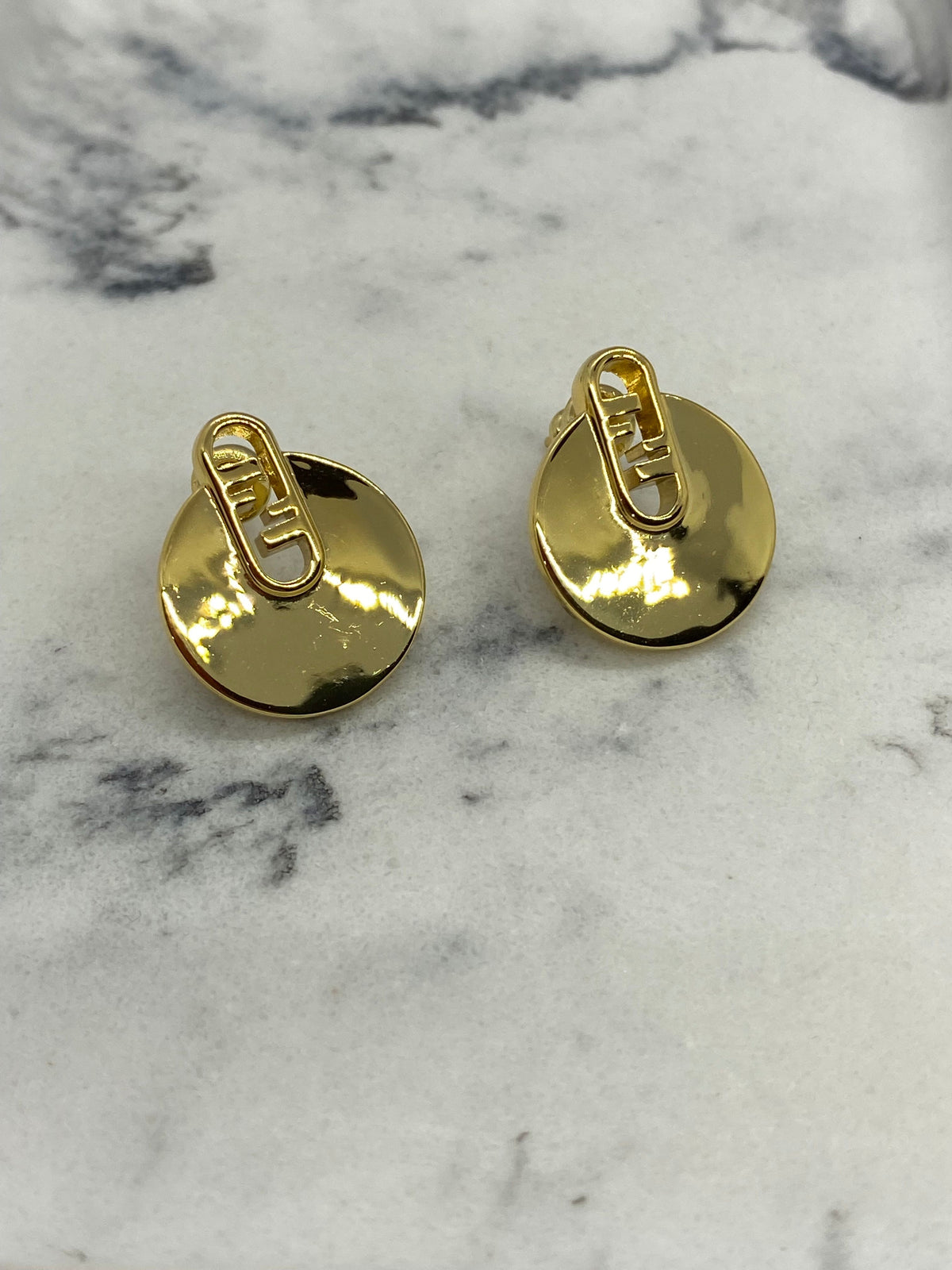 FENDI F Gold Tone Disc Earrings - Pre owned