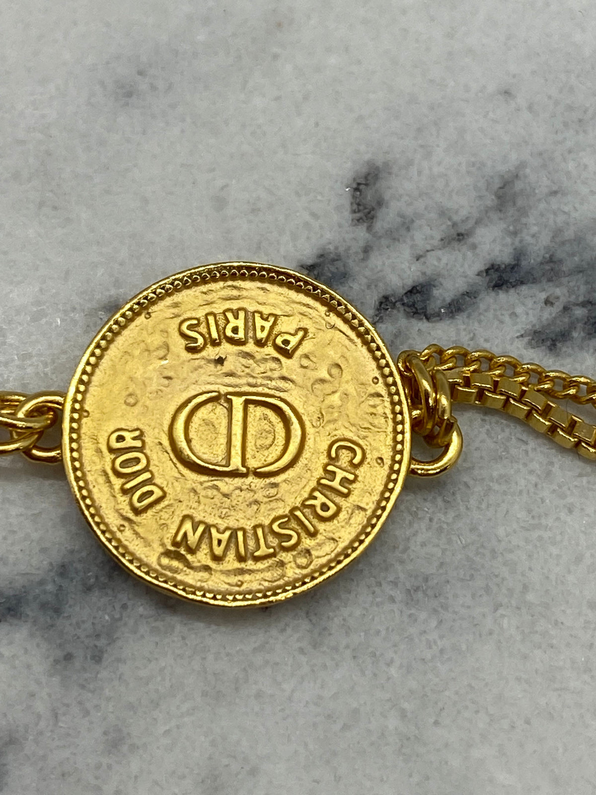 Auth CHRISTIAN DIOR Gold Tone Coin Multi Strand Bracelet - Pre owned