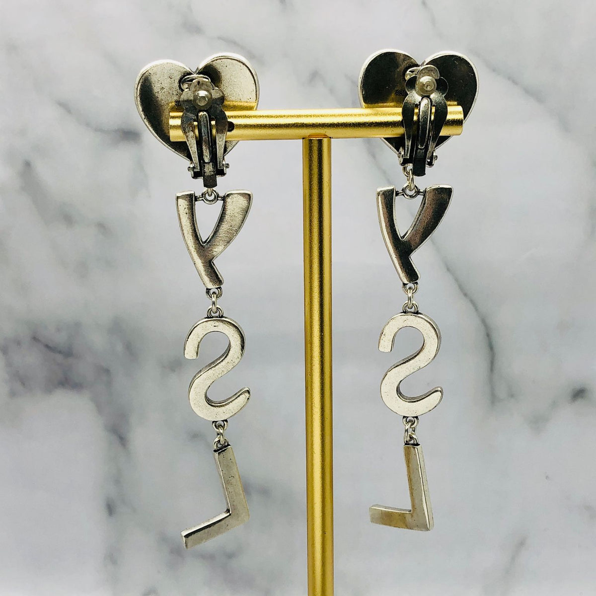 YSL Yves Saint Laurent Heart Rhinestone  Earrings - Pre owned