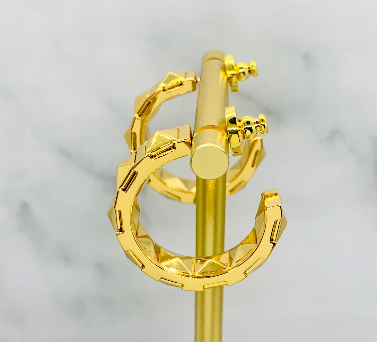 VALENTINO Gold Tone Studded Hoop Earrings - Pre owned