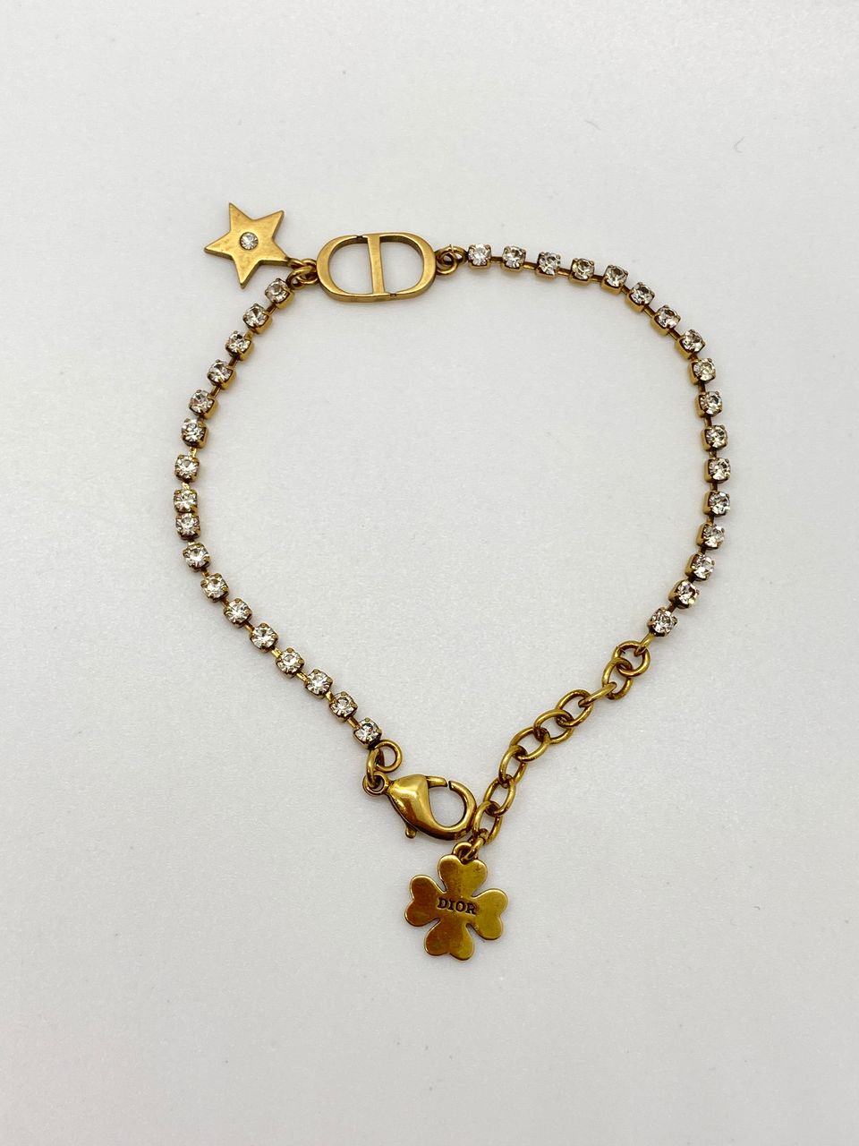 CHRISTIAN DIOR CD Brass & Rhinestone Lucky Bracelet - Pre owned