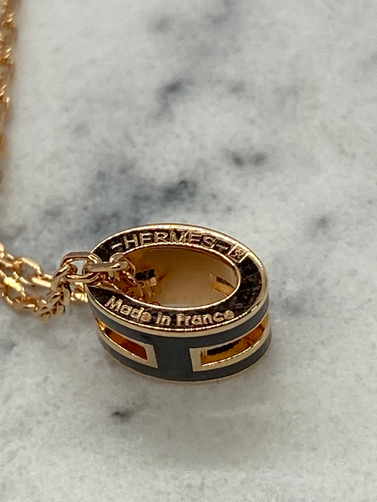 HERMES H Black Rose Gold Necklace - USED