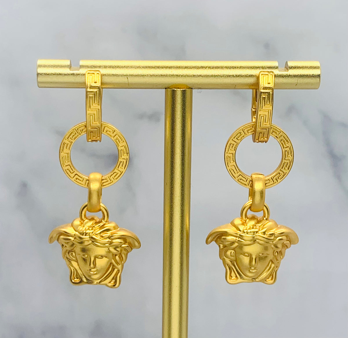 VERSACE Medusa Gold Tone Pendant Earrings - Pre owned