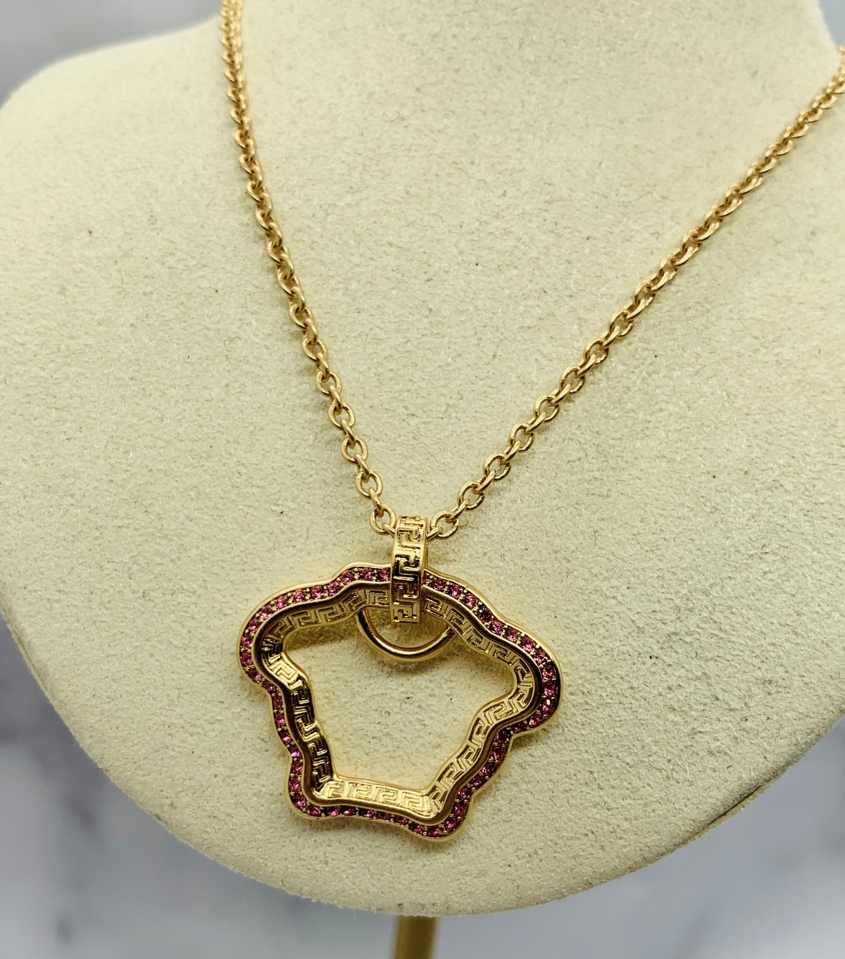 VERSACE Medusa Pink Rhinestone Outline Necklace - Pre owned