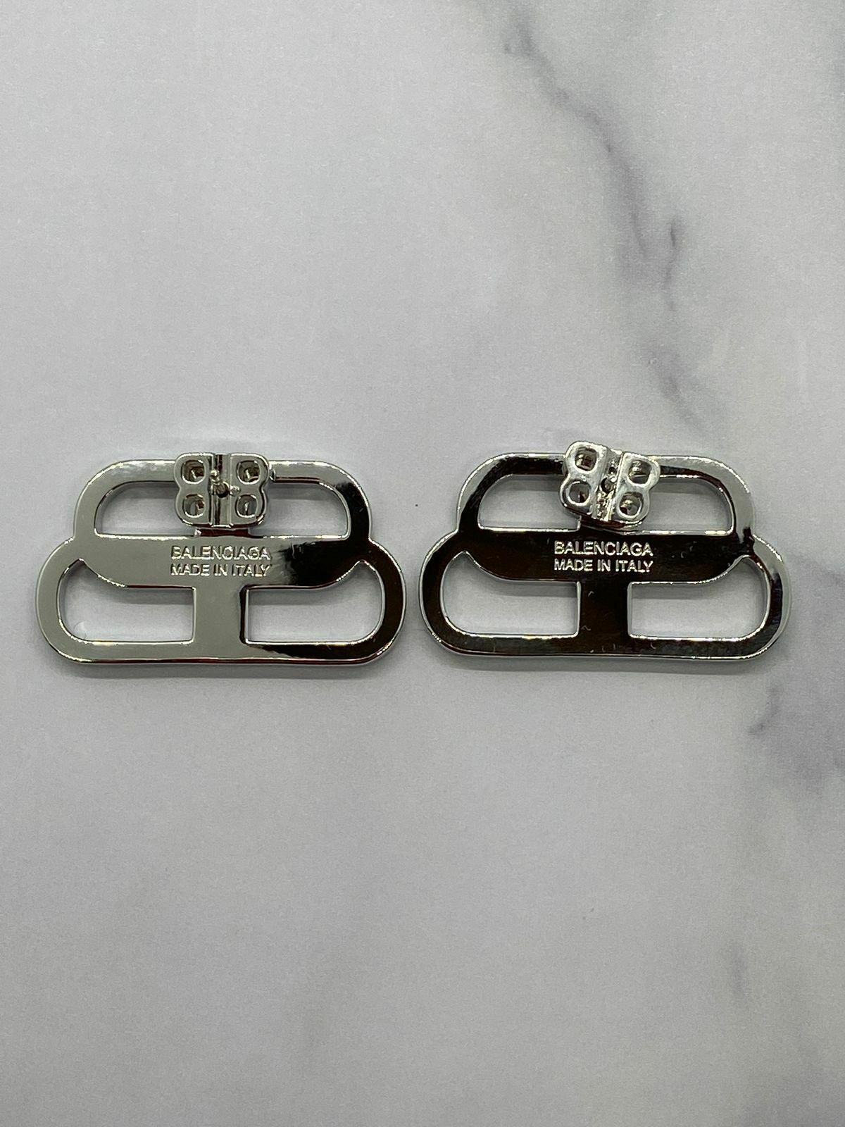 BALENCIAGA BB Silver Tone Rhinestone Monogram Earrings - Pre owned
