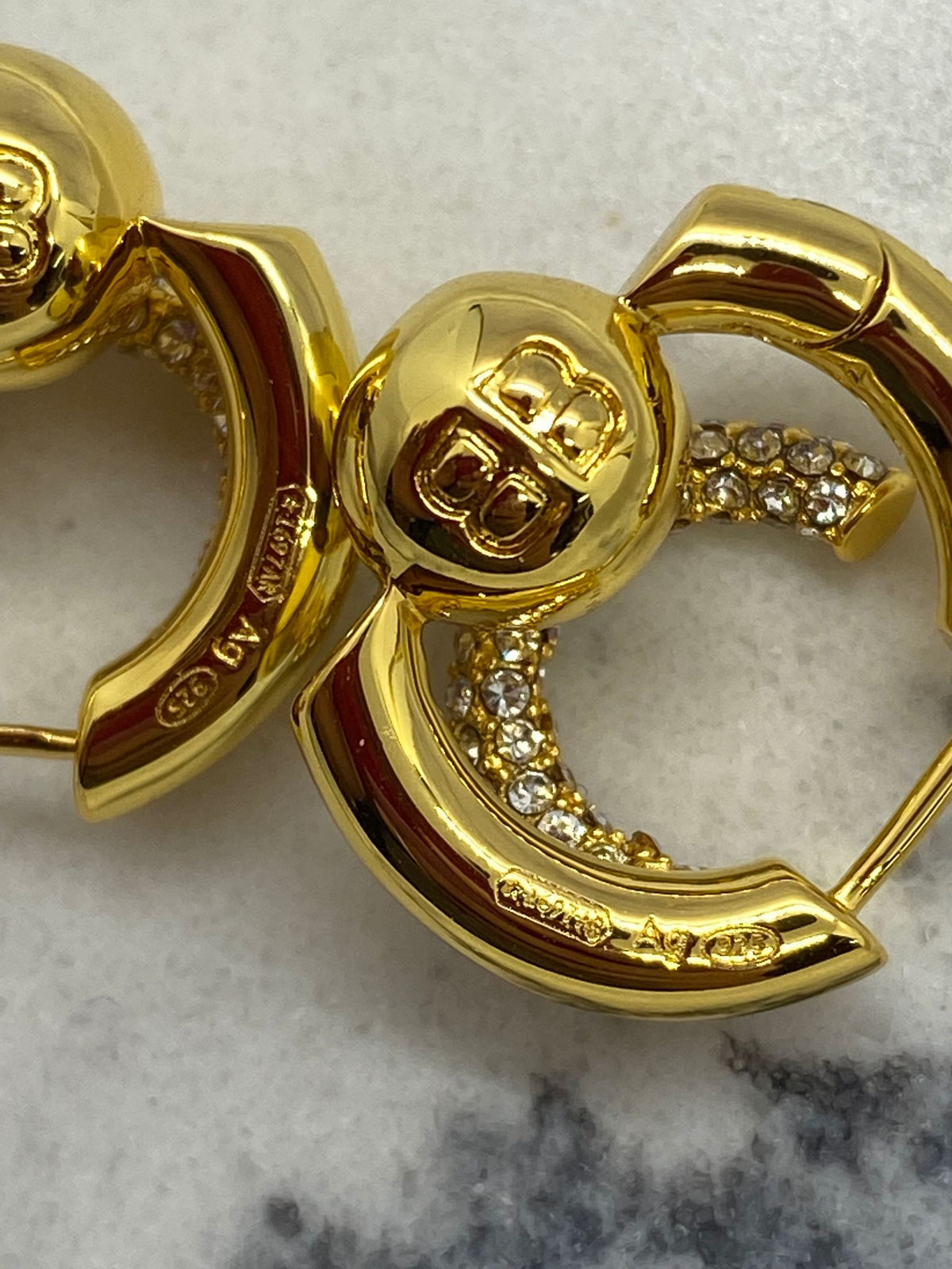 BALENCIAGA Gold Tone Rhinestone Hoop Earrings - Pre owned