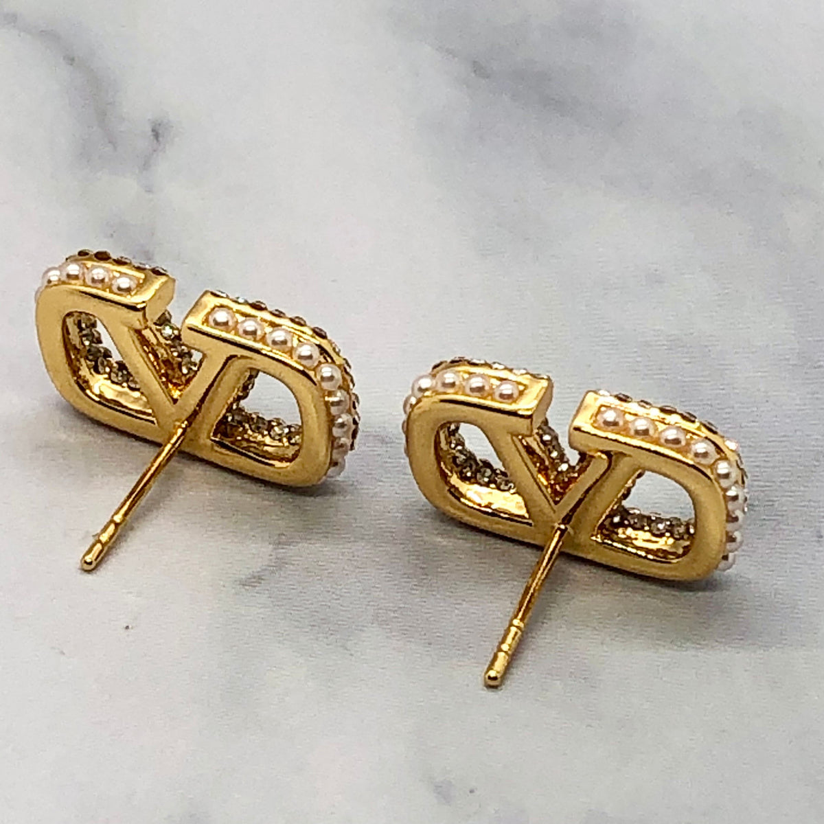 VALENTINO V Rhinestone Monogram Earrings - Pre owned