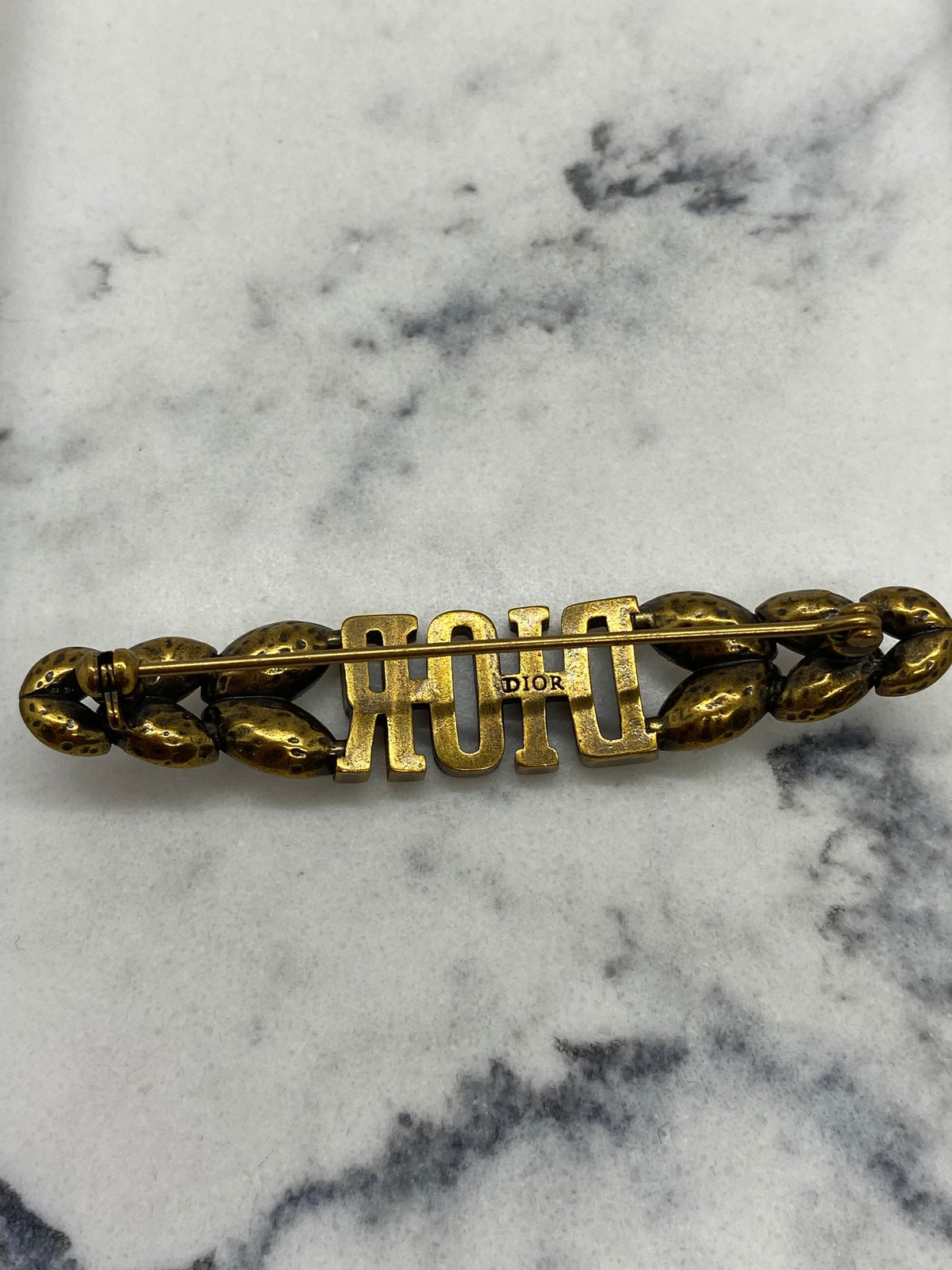 CHRISTIAN DIOR Brass Tone Rhinestone Brooch - USED