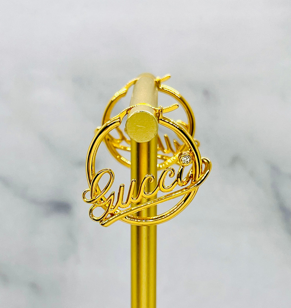 GUCCI Script Gold Tone Hoop Earrings - Pre owned