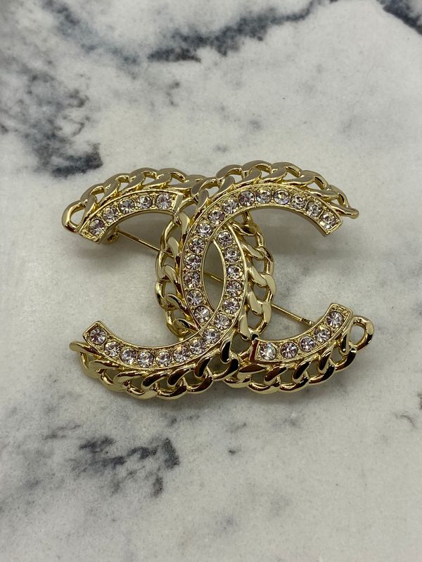 CHANEL CC Gold Tone Rhinestone Brooch Pin - USED