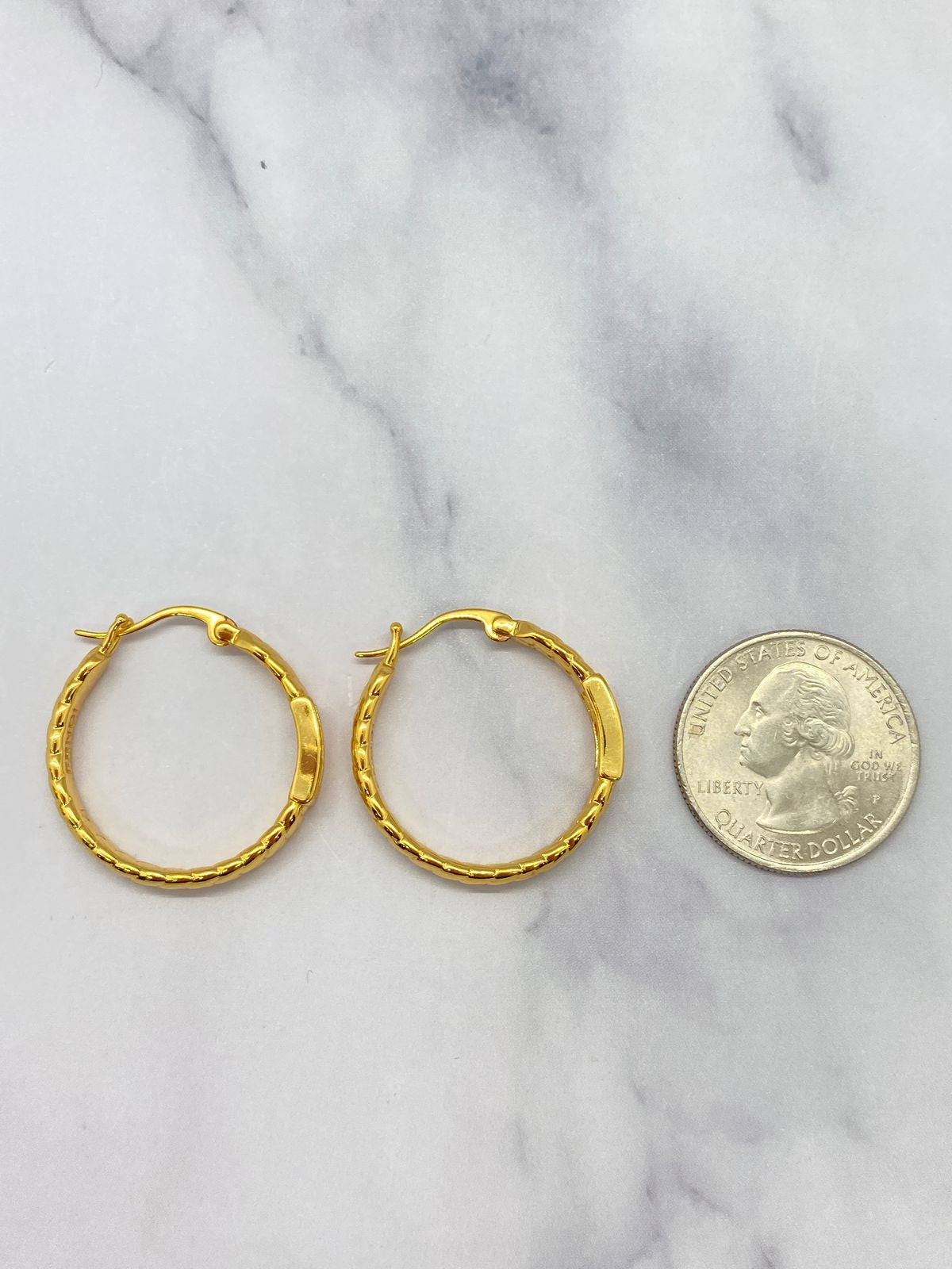 FENDI F Gold Tone Textured Hoop Earrings - Pre owned