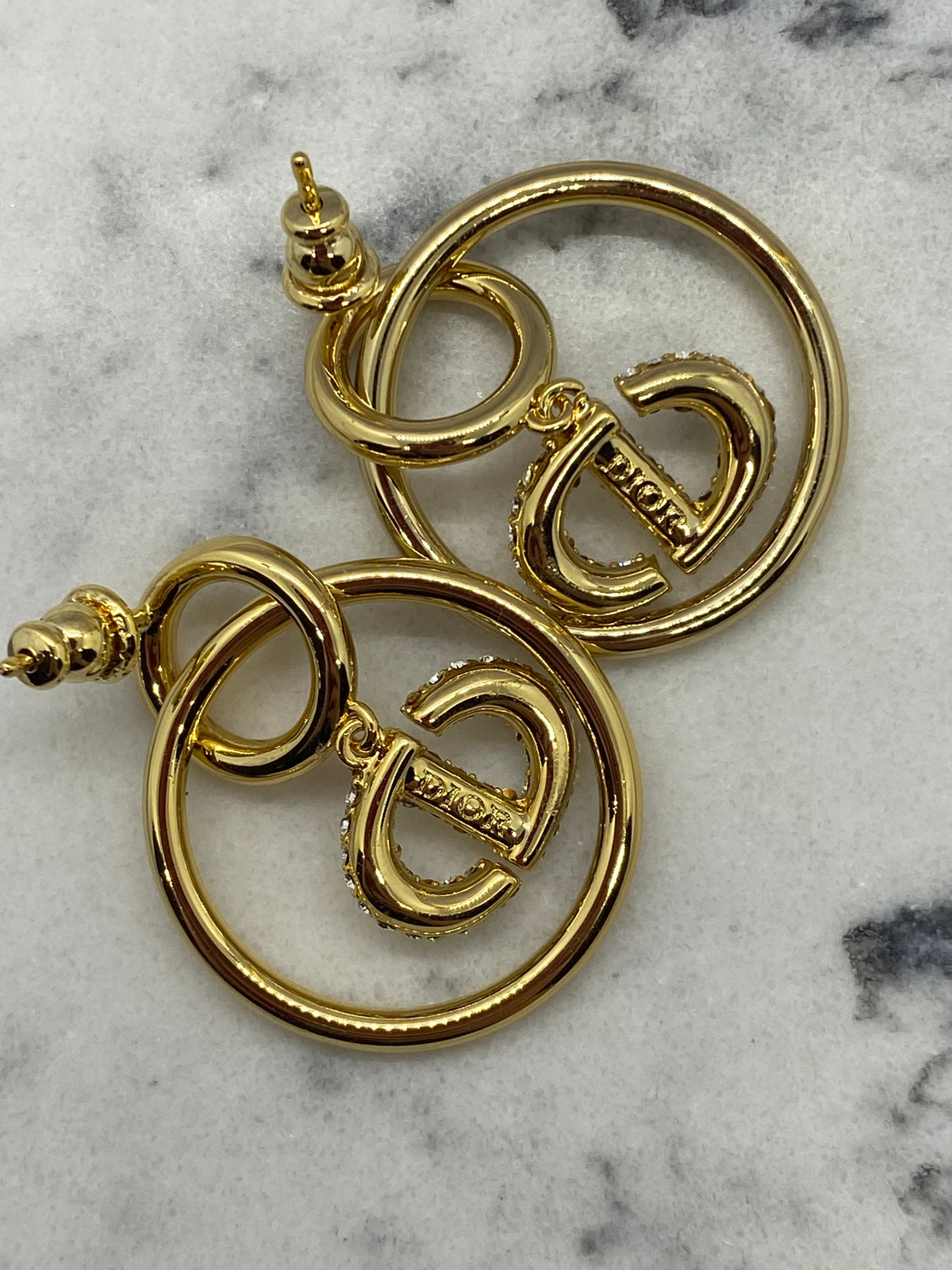CHRISTIAN DIOR Rhinestone Hoop Earrings - Pre owned