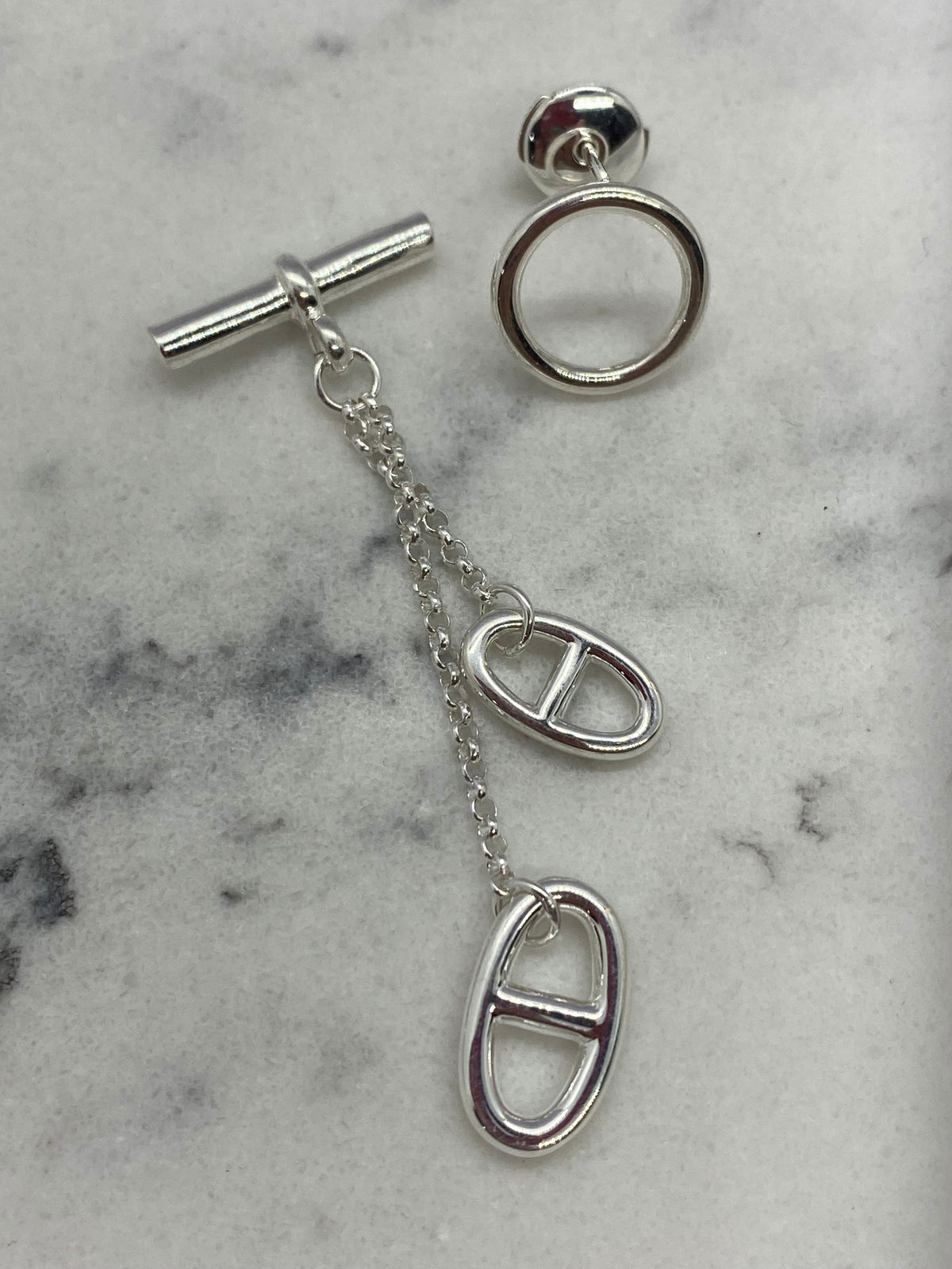 HERMES Silver Tone Pendant Earrings - Pre owned