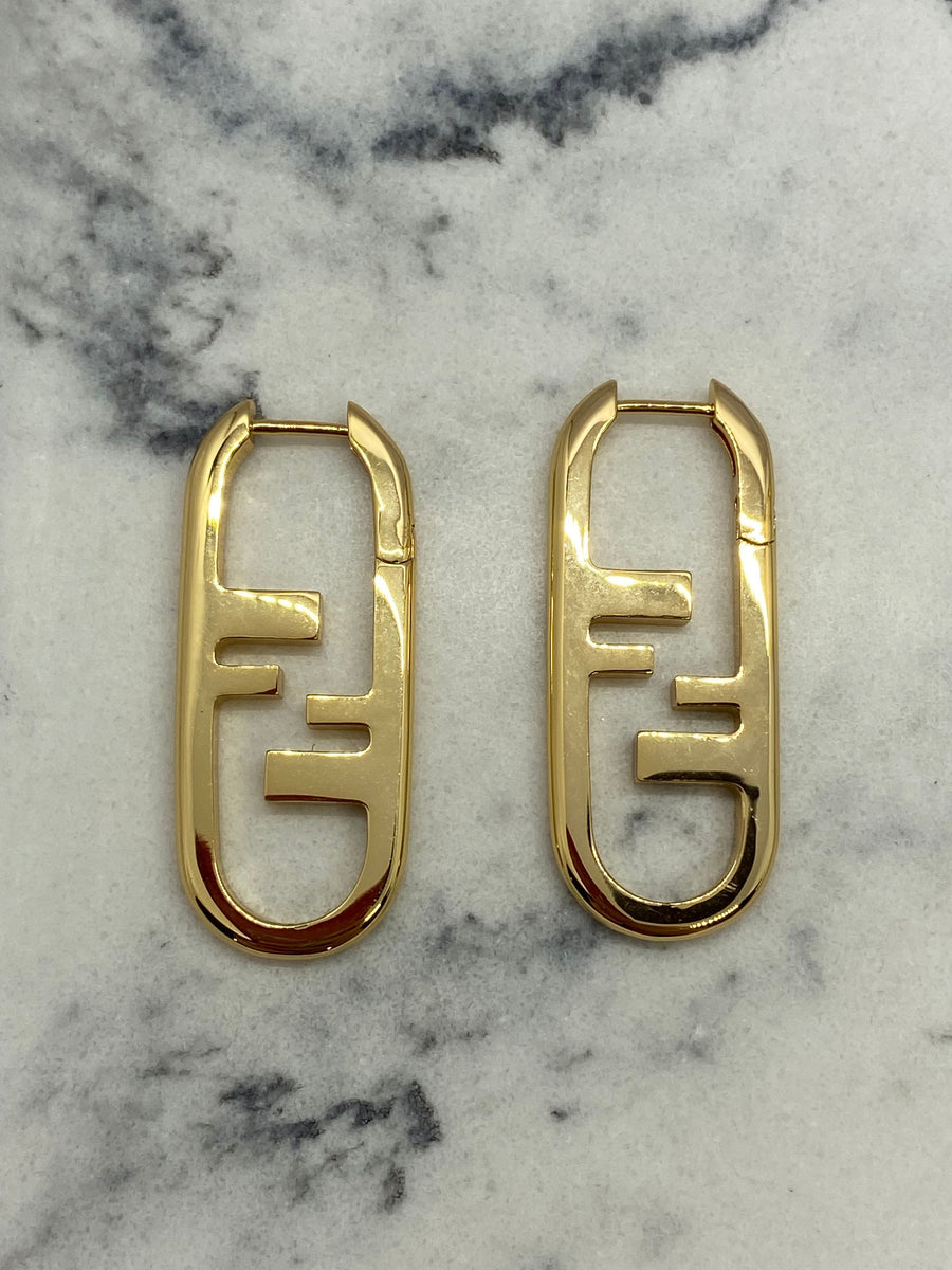 FENDI F Gold Tone Monogram Earrings - Pre owned