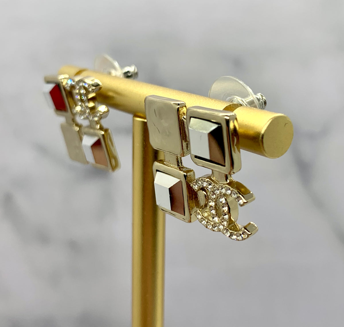 CHANELCC Square Rhinestone Earrings - Pre owned