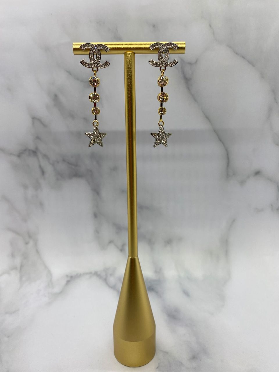 CHANEL CC Gold & Silver Star Pendant Earrings - Pre owned