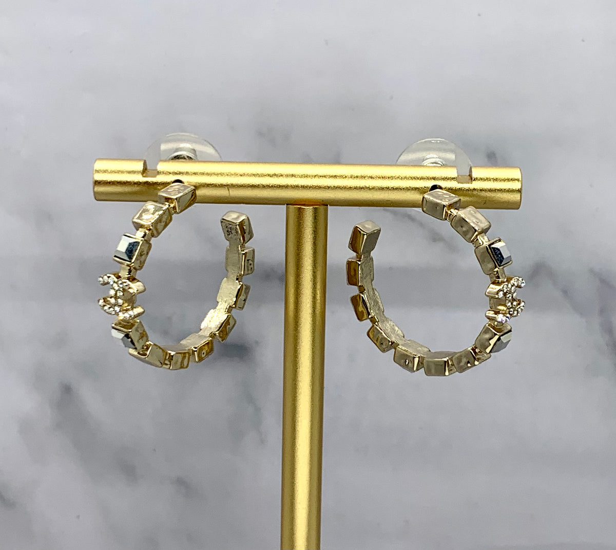 CHANEL CC Rhinestone Hoop Earrings - Pre owned