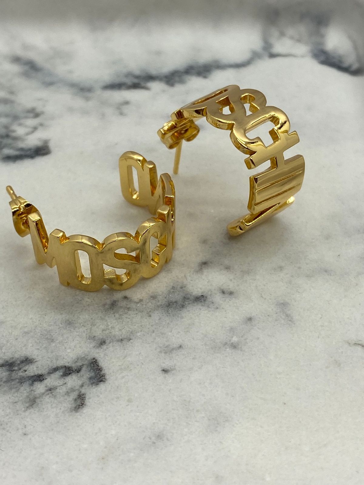 MOSCHINO Gold Tone Monogram Hoop Earrings - Pre owned