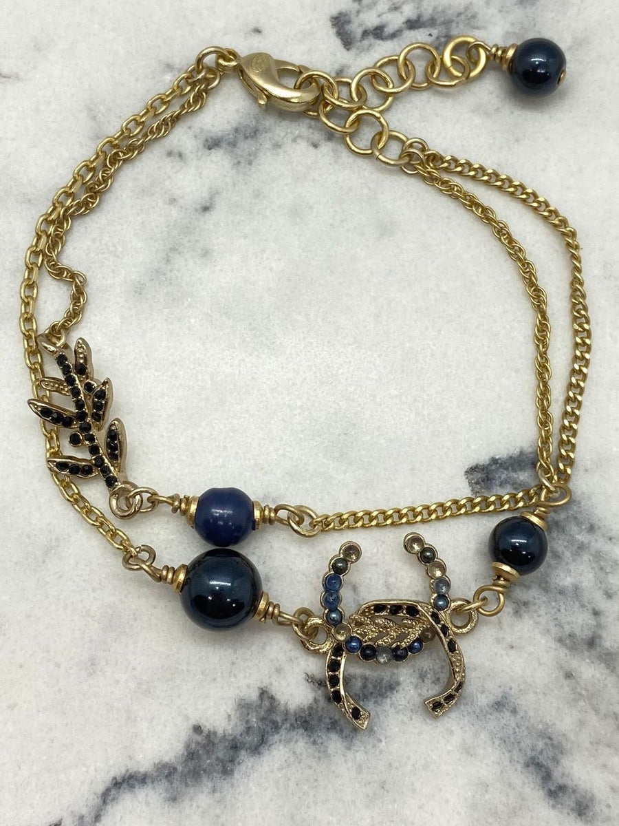 CHANEL CC Blue Pearled Bracelet - USED