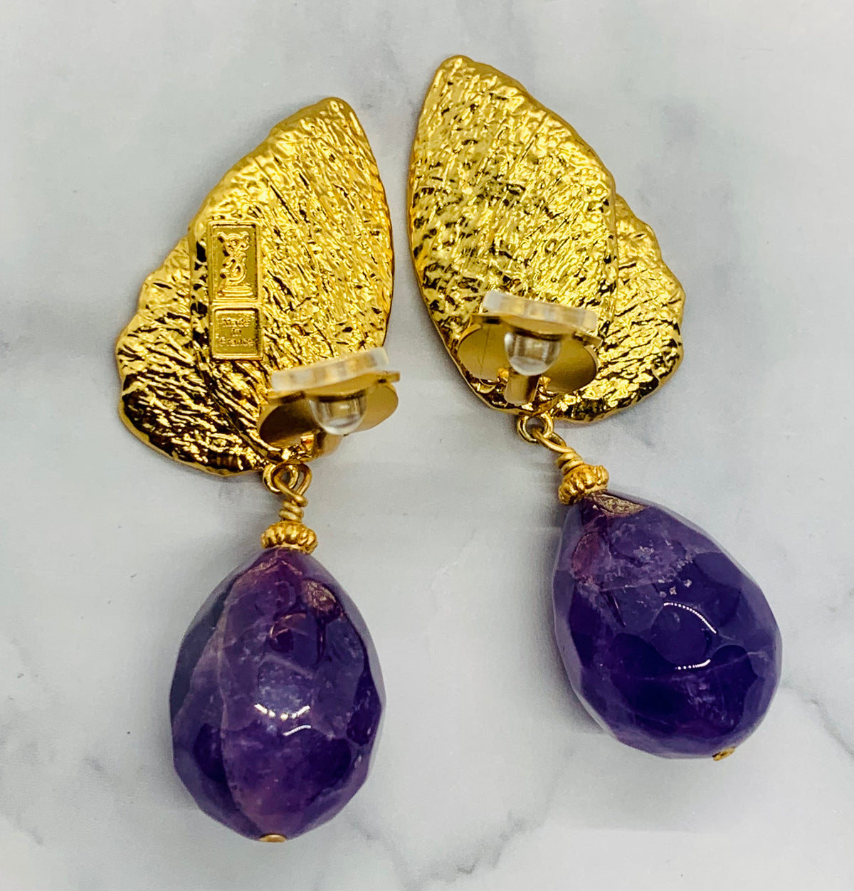 YSL YVES SAINT LAURENT Amethyst Wing Clip On Earrings - Pre owned
