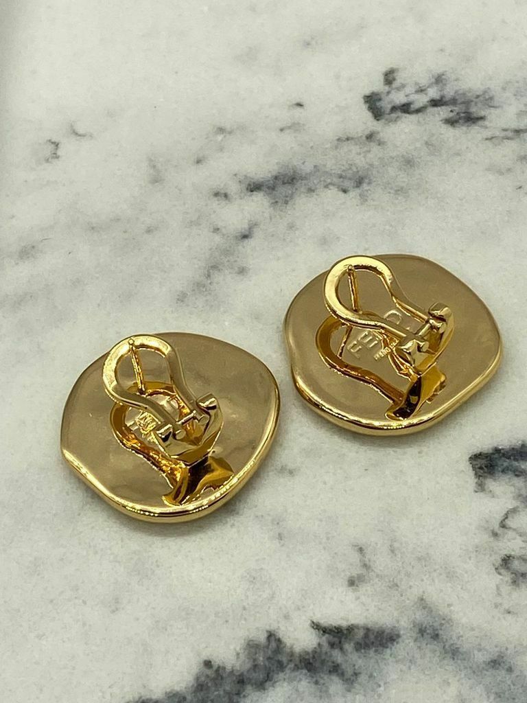 FENDI Gold Tone Rhinestone Monogram Earrings - Pre owned