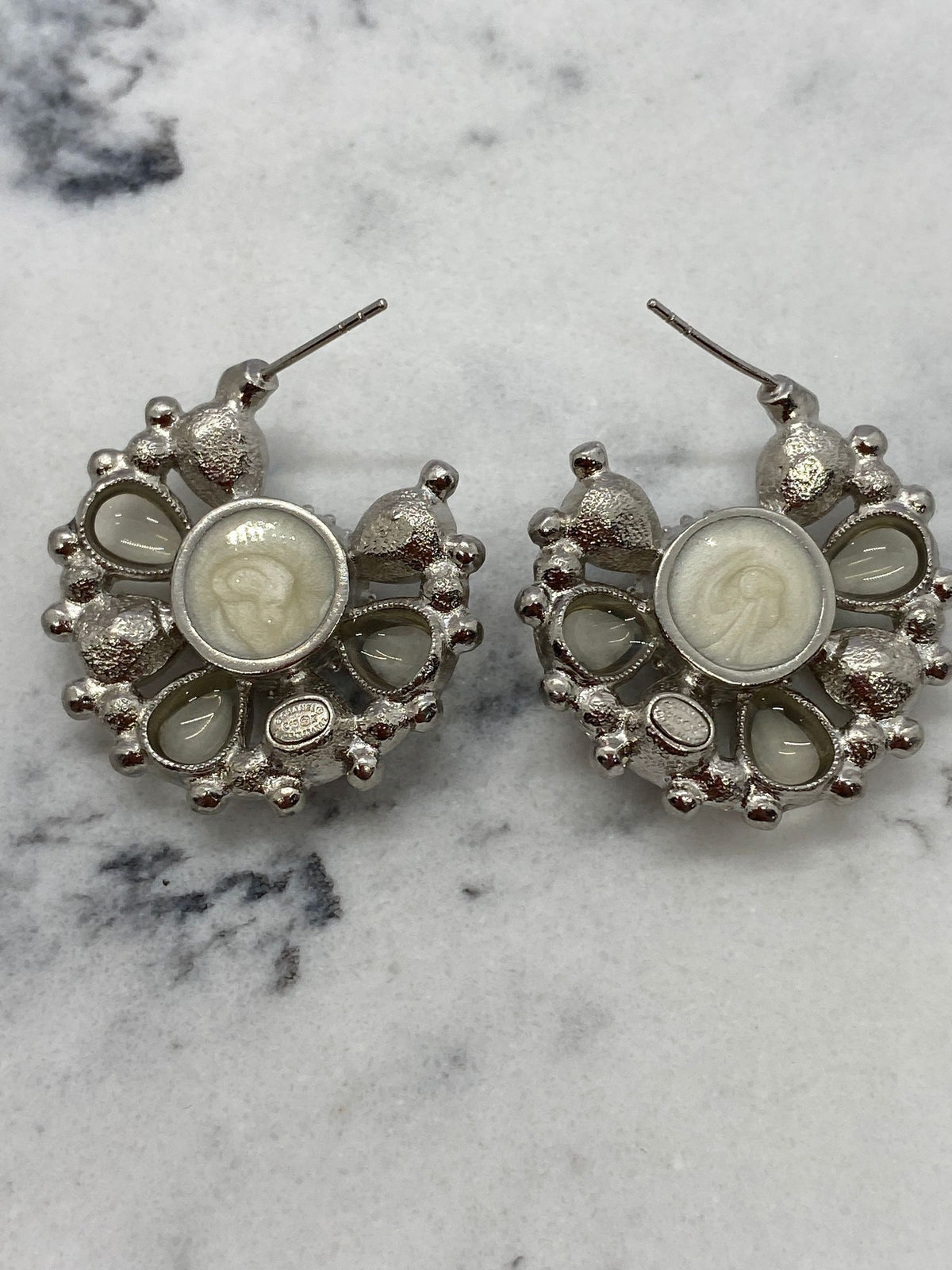 CHANEL  Silver Tone Rhinestone Disc Earrings - Pre owned