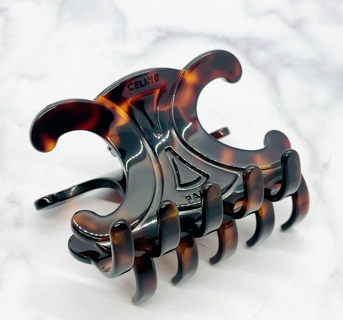 CELINE Tortoise Monogram Hair Clip - Pre owned