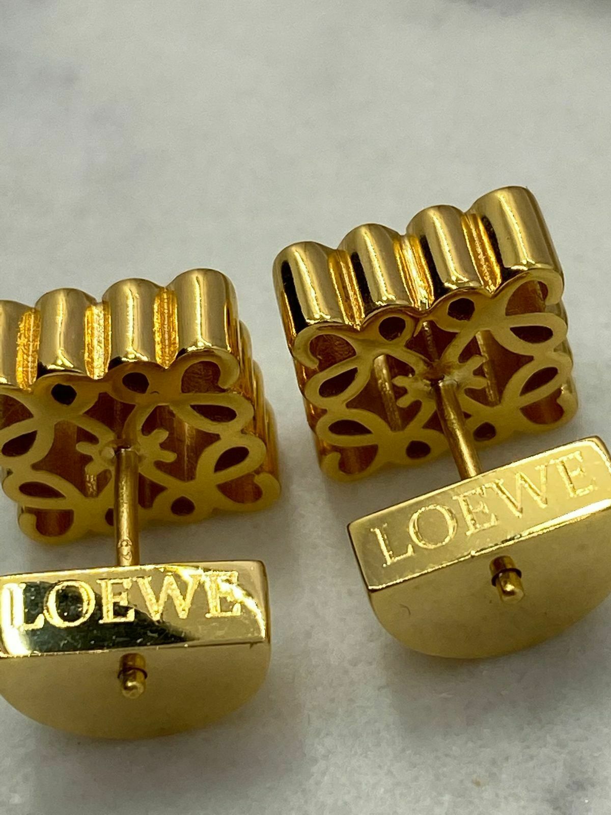 LOEWE Gold Tone Monogram Earrings - Pre owned