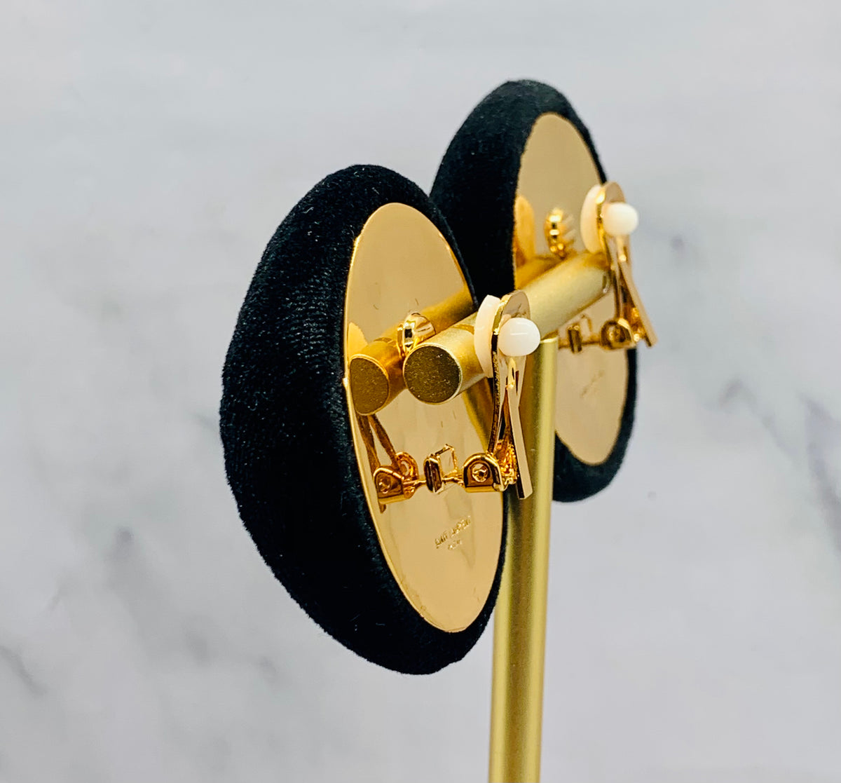 YSL YVES SAINT LAURENT Black Velvet Clip On Earrings - Pre owned