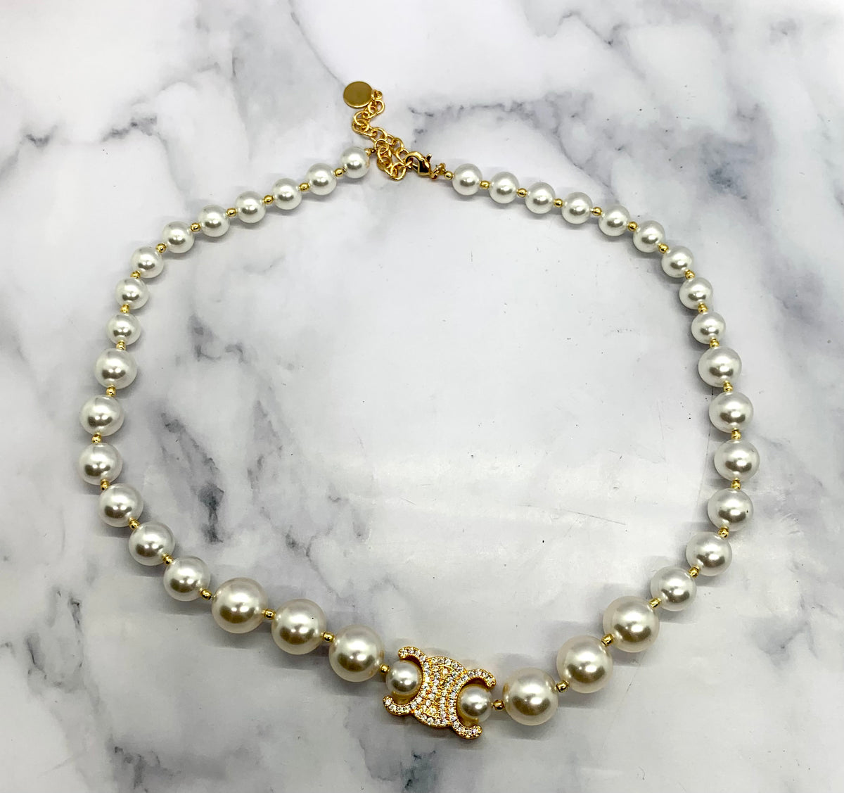 CELINE Monogram Pearl Choker Necklace - Pre owned