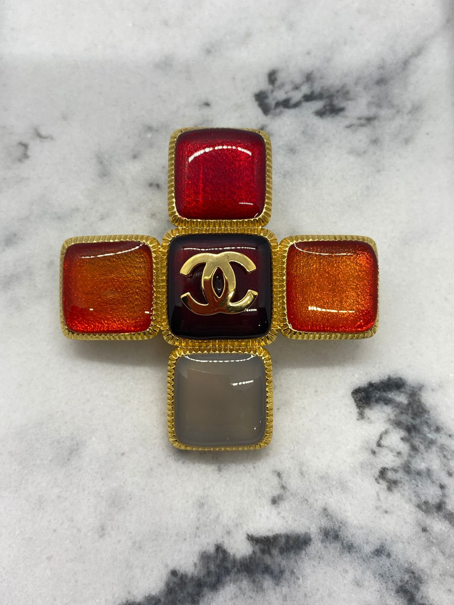 CHANEL CC Colorful Cross Brooch Pin - Pre owned